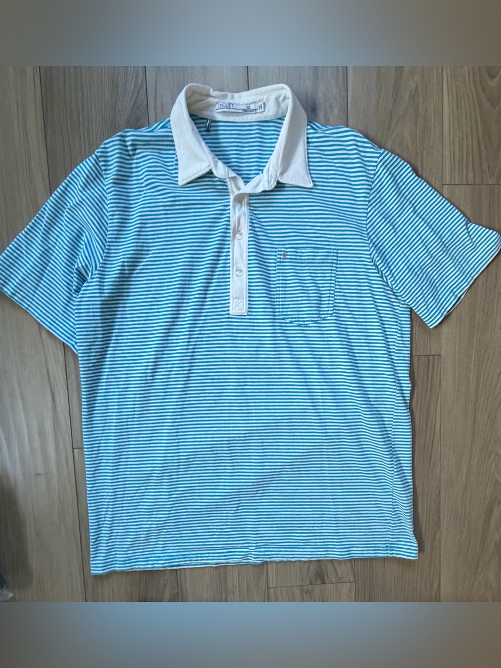Criquet Polo Shirt Mens XL Teal Striped Pima Cotton Blend Short Sleeve